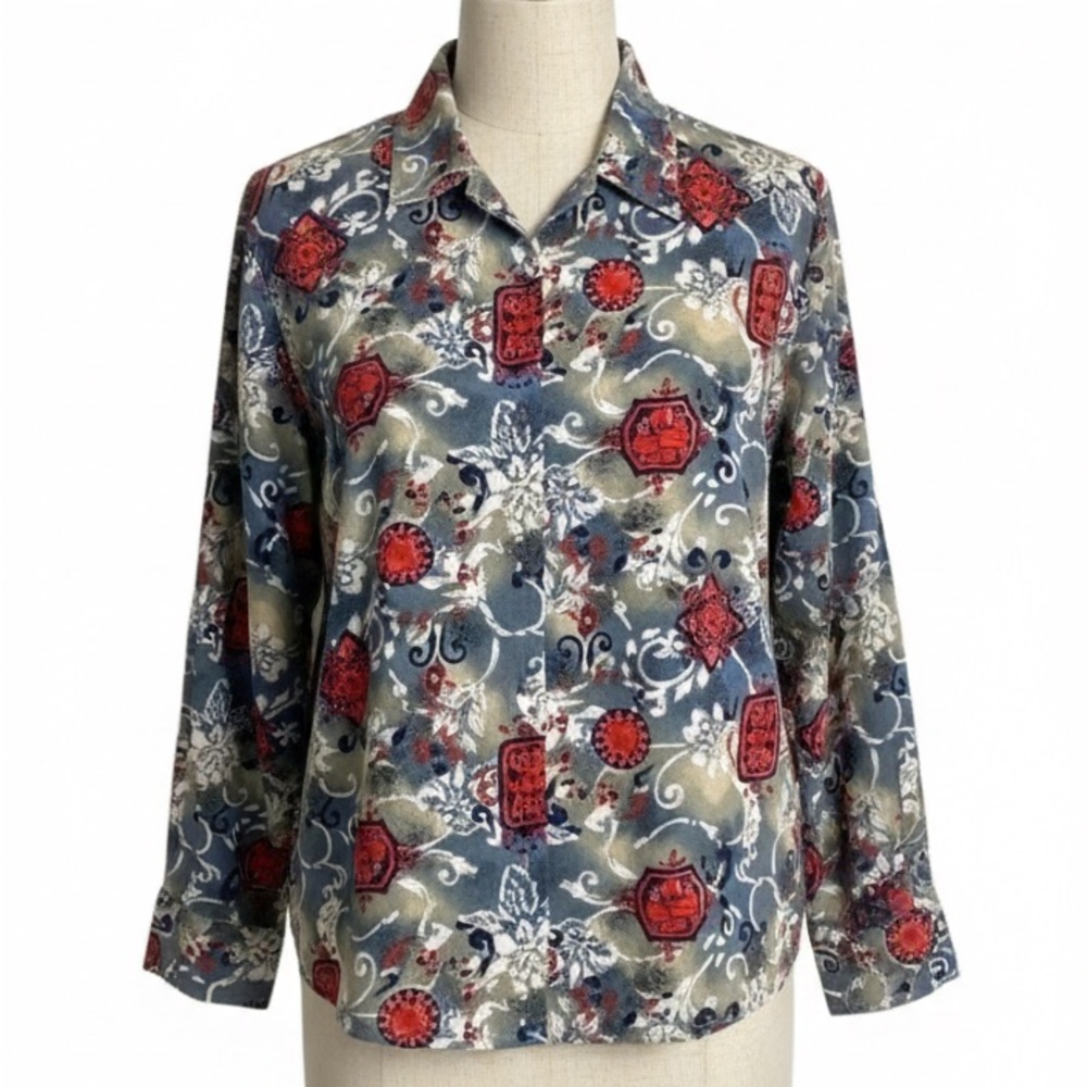 Vtg 90s SAG HARBOR Floral Boho Button Down Blouse - Long Sleeve - Size 14